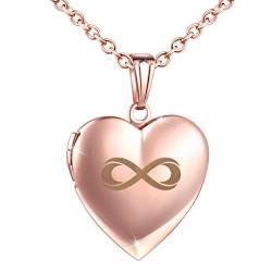 MicLee Damen Unendlichkeit Zeichen Kette Foto Herz Medaillon Photo Bilder Amulett Silber/Rosegold/Gold Edelstahl Anhänger Halskette mit Geschenkbox Grußkarte,Super Weihnachten Geschenk von MicLee