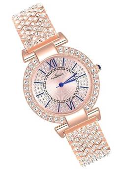MicLee Damenuhr Analoge Armbanduhr rundes Zifferblatt Römisches Zifferblatt aus Edle Quarzuhr mit vollem Diamanten von MicLee
