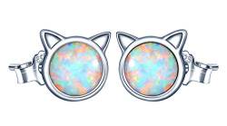 MicLee Einfach Damen Mädchen Ohrringe 925 Sterling Silber Opal Katzenohren Katze Ohrstecker Durchmesser 8mm Katze Ohrringe zum Muttertag mit Geschenkbeutel,Super Weihnachten Geschenk von MicLee