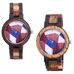 MicLee Herren Damen Einfach Holzuhr Natürliches Holz Zifferblatt mit Farbe Spleißen Holz Analog Quarzwerk Armbanduhr Für Frauen Männer Geschenke von MicLee