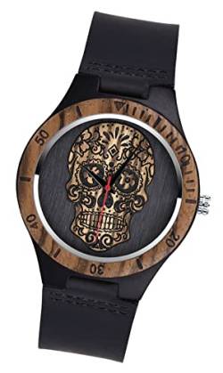 MicLee Herren Einfach Holzuhr Cooles Totenkopf Zifferblatt Analog Quarzwerk Armbanduhr Für Männer Ehemann Geschenke von MicLee