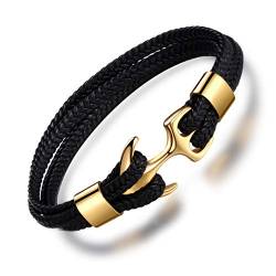 MicLee Herren Handgefertigt Anker Armband Fashion Männlich Echtlederarmband mit Edelstahl Graviert mit Geschenk Box von MicLee