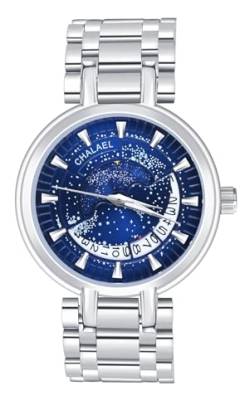 MicLee Herrennuhr Ausgehöhlt Star Moon Series Analoge Armbanduhr rundes Zifferblatt Quarzuhr aus Edelstahl und Metall 30 M Wasserdicht von MicLee