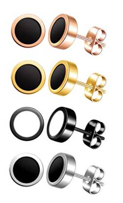 4 Farben klassische runde Schwarz Emaille Ohrstecker Ohrringe Edelstahl für Damen und Herren von MicVivien