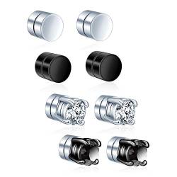 4 Paare Set Edelstahl CZ Ohrringe Rund Magnet Ohrstecker für Herren Damen Ohrringe Clips Tunnel Non-Piercing 6MM von MicVivien