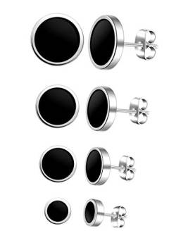 4 Paare klassische runde Ohrstecker Ohrringe Edelstahl Schwarz 6mm 8mm 10mm 12mm für Damen und Herren von MicVivien