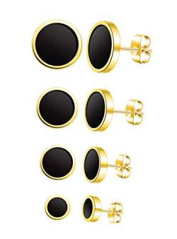 4 Paare klassische runde Ohrstecker Ohrringe Edelstahl Schwarz 6mm 8mm 10mm 12mm für Damen und Herren von MicVivien