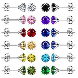 MicVivien 12 Paare Zirkonia Ohrstecker Set aus Edelstahl, 4MM/ 6MM/ 8MM Diamant Schnitt Zirkonia Ohrringe Ohr Schmuck für Damen Herren von MicVivien