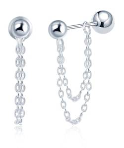 MicVivien 925 Silber Ohrringe mit Anhänger Quaste Kette Baumeln Kleine Creolen/Kugel Piercing Ohr Ohrstecker mit Kette für Frauen Mädchen Knorpel Huggie Drop Chain Ohrringe Klein Hängend Silber von MicVivien