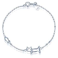 MicVivien Armband Damen 925 Sterling Silber Katze Fisch Armbänder von MicVivien