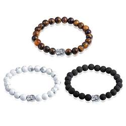 MicVivien Buddha Armband aus echten Natursteinen mit Tigerauge, Lavastein oder Weißer Howlith Perlen und hochwertiger Buddhismus Perle (spiritueller Schmuck) von MicVivien