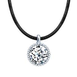 MicVivien Damen Choker Halskette Silber 925 Halsband Seil Leder mit Anhänger Cubic Würfel Kristall/Wassertropfen/Runde Zirkonia Halsband Halskette für Frauen Mädchen Kette 37+5CM von MicVivien