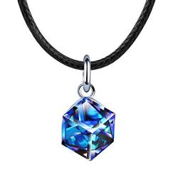 MicVivien Damen Choker Halskette Silber 925 Halsband Seil Leder mit Anhänger Cubic Würfel Kristall/Wassertropfen/Runde Zirkonia Halsband Halskette für Frauen Mädchen Kette 37+5CM von MicVivien