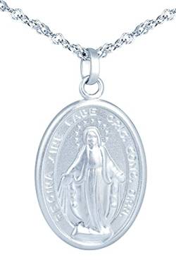 MicVivien Damen Halskette Jungfrau Maria Anhänger 925 Sterling Silber Medaillon Schmuck mit Singapurkette 45cm von MicVivien