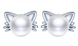 MicVivien Damen Ohrstecker 925 Sterling Silber katze Perlen Ohrringe von MicVivien