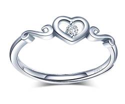 MicVivien Damen Ring 925 Silber - Herzring mit Perlmutt/Zirkonia - Silberring Liebe Verlobungsring für Frauen Mädchen - Verstellbar von MicVivien