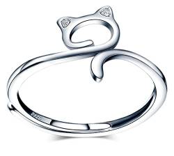 MicVivien Damen Ringe Fingerringe Katze Ringe 925 Sterling Silber Für Frauen Mädchen süße Tier Kätzchen Ringschmuck Verstellbar von MicVivien