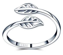 MicVivien Damen Ringe Öffnen Blatt Ringe 925 Sterling Silber Für Frauen Mädchen Blätter Ringschmuck Verstellbar von MicVivien