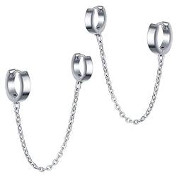 MicVivien Doppelt Hoop Piercing Creolen mit Kette Edelstahl Ear Cuff Ohrringe Helix Knorpel Ohrpiercing Ohrklemme für Damen Herren von MicVivien