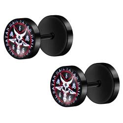 MicVivien Fake Plug Ohrstecker Edelstahl Herren Damen Kreis Ohrstecker Cheater Tunnel Ohrringe Gauges 10MM Yin Yang Taichi/Ziege Baphomet/Stern Galaxie/Dreizack von MicVivien