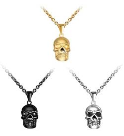 MicVivien Halskette Gotik Biker Herren Schädel Totenkopf Anhänger Kette Hip Hop Punk - Silber/Gold/schwarz von MicVivien