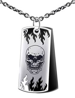 MicVivien Halskette Herren Schädel Totenkopf Anhänger Kette Edelstahl : Armee-Tag Anhänger mit 50cm Ankerkette Dog Tag Halskette für Männer Junge Teenager Herren Schmuck von MicVivien