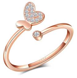 MicVivien Schmetterling Offene Ringe Damen Ringe 925 Sterling Silber Zirkonia Ring Roségold Damenring Stapelbare Ringe Trauringe Eheringe Verlobungsring für Mädchen von MicVivien