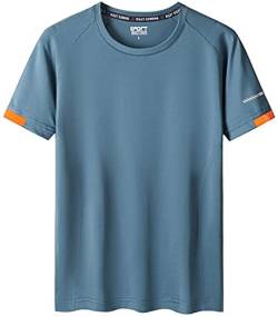 Atmungsaktives, Schnell Trocknendes Kurzarm-T-Shirt Für Herren, Sport-Funktionsshirt Ohne Kragen, Laufshirt (Color : Blue, Size : 4XL) von Micassj