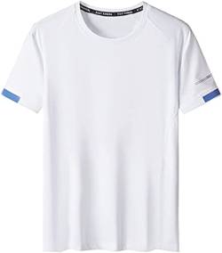 Atmungsaktives, Schnell Trocknendes Kurzarm-T-Shirt Für Herren, Sport-Funktionsshirt Ohne Kragen, Laufshirt (Color : White, Size : 6XL) von Micassj