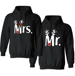 Micaxili Hoodie Pullover King und Queen Weihnachten Geschenk Mr Mrs Rentier Weihnachtspaar Kapuzenpullover Pärchen Partner Sweatshirt für Ihn und Sie 1 Stück(Schwarz-MR,L) von Micaxili