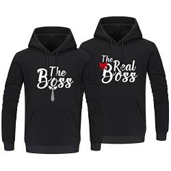 Micaxili King Queen Pullover Hoodie für Pärchen Partner Valentinstag The Boss The Real Boss Kapuzenpullover für Pärchen Seine & Ihr Hoodie für Pärchen Geburtstage 1 Stück(Schwarz-Damen,M) von Micaxili