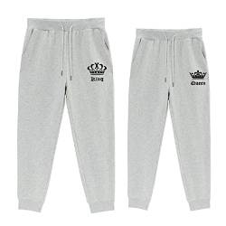 Micaxili Partnerlook Pärchen Jogginghose Paar King und Queen Hosen Partner Jogginghose Damen Herren Partner Geschenke 1 Stück(Grey-King-M) von Micaxili