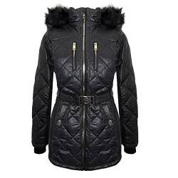 Michael Michael Kors Women's Black Scuba Stretch Quilted Belted Coat with Hood (S) von Michael Kors
