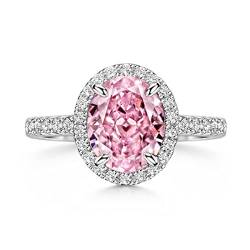 Michooyel S925 2,0 ct ovaler Schliff rosa Diamant-Ring Verlobungs-Halo-Diamant-Ehering-Ring Sterlingsilber feiner Schmuck für Frauen von Michooyel