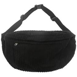 Crossbody Bag Fanny Pack for Women Men, Corduroy Waist Pack Large Chest Bag with Adjustable Strap for Workout Travel Sports Running (Schwarz) von Micmores