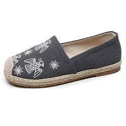 Micoklinlin Espadrilles für Damen Slip auf Flache Loafer Gestickte Leichte Atmungsaktive Komfort Hause Schuhe Casual Baumwolle Leinen Sneakers von Micoklinlin