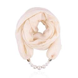 Micoop Damen Schals Mehrzweck-Halskette mit einzigartigem Anhänger Schal Halskette Stilvoller Infinity Schal mit Schmuckzubehör, Beige Schal mit Perle, One size von Micoop