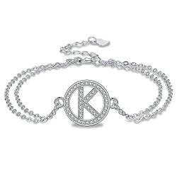 Micory Armband Buchstaben für Damen Mädchen Silber 925 Zirkonia Armband Initialen Name Doppelkette mit Geschenkbox von Micory