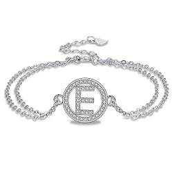 Micory Armband Buchstaben für Damen Mädchen Silber 925 Zirkonia Armband Initialen Name Doppelkette mit Geschenkbox von Micory