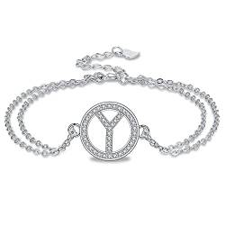 Micory Armband Buchstaben für Damen Mädchen Silber 925 Zirkonia Armband Initialen Name Doppelkette mit Geschenkbox von Micory