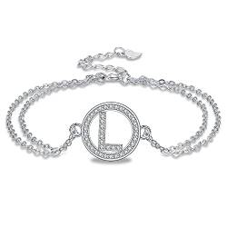 Micory Armband Buchstaben für Damen Mädchen Silber 925 Zirkonia Armband Initialen Name Doppelkette mit Geschenkbox von Micory