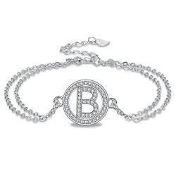 Micory Armband Buchstaben für Damen Mädchen Silber 925 Zirkonia Armband Initialen Name Doppelkette mit Geschenkbox von Micory