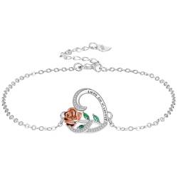 Micory Armband Damen 925 Sterling Silber Rose Anhänger Herz Armbänder Mit Zirkonia Geschenk Für Jahrestag Muttertag Geburtstag Schmuck für Mutter Ehefrau Mädchen Geschenk von Micory