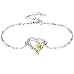 Micory Damen Herz Armband 925 Silber mit Zirkonia Armbänder Damen Verstellbar Armkette Valentinstag Muttertag Geburtstags Weihnachten Geschenk von Micory