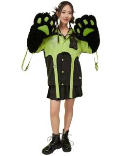Micotaku Damen Motorrad Katze Kapuze Crop Top und Rock mit Riemen und abnehmbaren pelzigen Pfoten Handschuhe Outfit, Grün , L von Micotaku