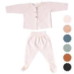 Micu Micu Newborn Baby Set 0-3 Monate, Baby Kleidung, 100% Bio Baumwolle, Extra Weich und Nahtlos, Neugeborenen Kleidung, Erstausstattung für Neugeborene, 2 Pieces, 56cm bis 62cm (Ecru) von Micu Micu