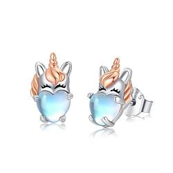 Einhorn Ohrringe 925 Sterling Silber Hypoallergen Mondstein Ohrringe Einhorn Ohrstecker Tier Schmuck Geburtstags Geschenke für Frauen Mädchen Damen von Midir&Etain