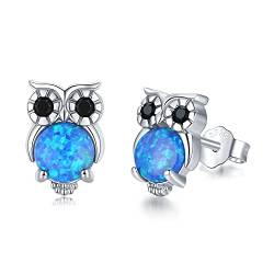 Eulen Ohrringe für Damen 925er Sterling Silber Blauer Opal Eulen Ohrstecker Tier Schmuck Geschenke für Mädchen Eulenliebhaber von Midir&Etain