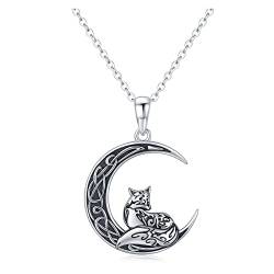 Fuchs Kette 925 Sterling Silber Keltische Mond Anhänger Halskette Fuchs Tier Schmuck Geschenke für Frauen Teen Mädchen Damen von Midir&Etain