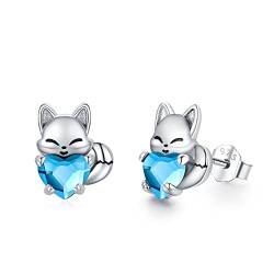 Fuchs Ohrringe Kinder 925 Sterling Silber Dezember Geburtsstein Ohrringe Süß Tier Ohrstecker Ohrringe mit Kristall Fuchs Schmuck Geschenke für Damen Mädchen von Midir&Etain